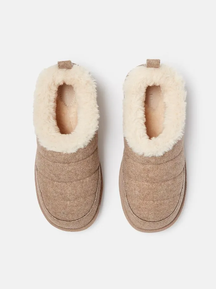 Joules Nightwear Women Oatmeal Faux Fur Lined Slippers