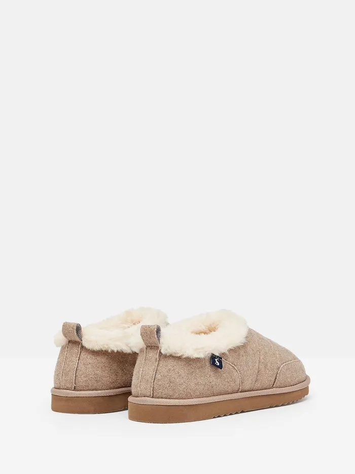 Joules Nightwear Women Oatmeal Faux Fur Lined Slippers
