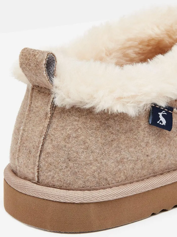 Joules Nightwear Women Oatmeal Faux Fur Lined Slippers