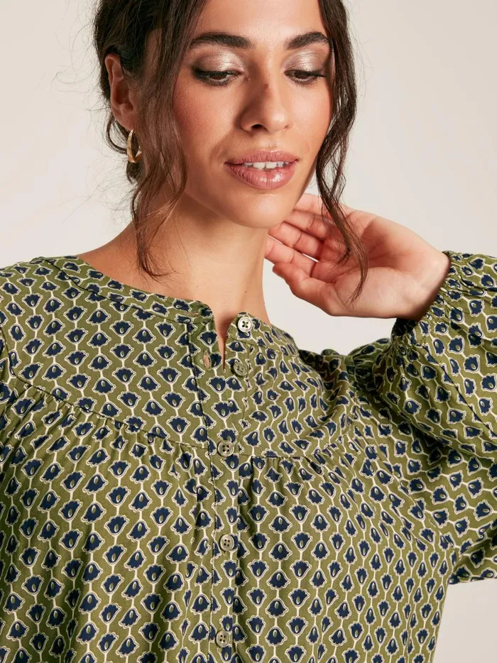Joules Shirts and Blouses Women Green Balloon Sleeve Blouse