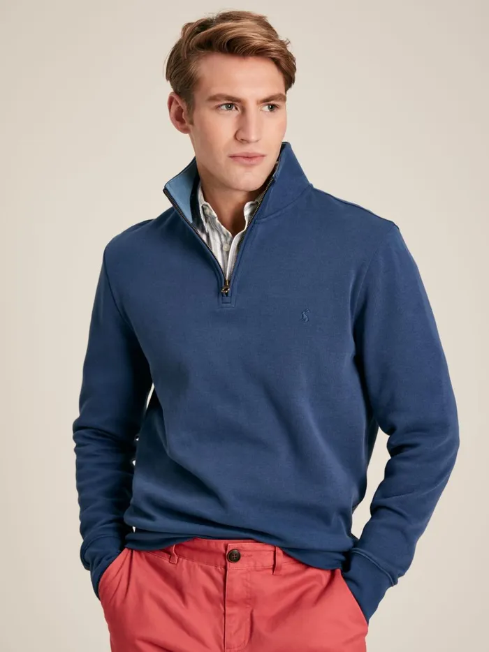 Joules Sweatshirts and Hoodies Men Blue Quarter Zip Cotton Sweatshirt