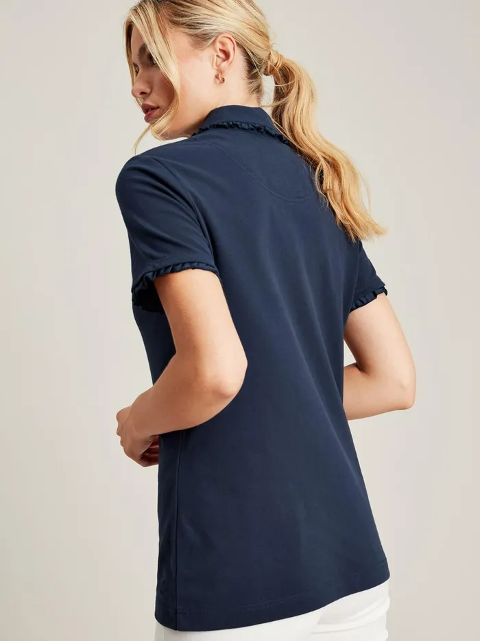 Joules Tops Women Blue Short Sleeve Frill Collared Polo Shirt