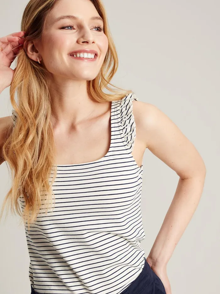 Joules Tops Women Cream Striped Frilled Vest