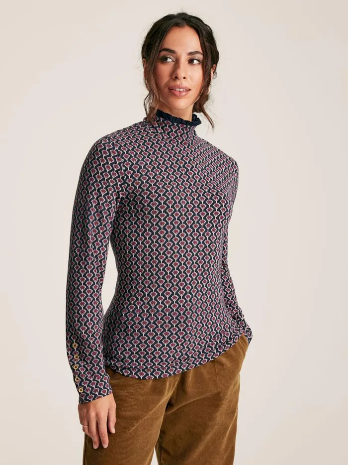 Joules Tops Women Navy Floral Long Sleeve High Neck Jersey Top