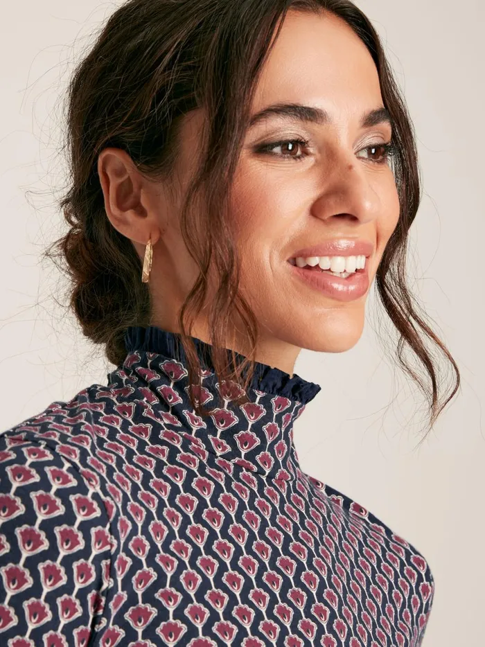Joules Tops Women Navy Floral Long Sleeve High Neck Jersey Top
