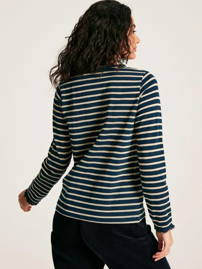 Joules Tops Women Navy Sparkle Striped Long Sleeve Top With Frill Neck