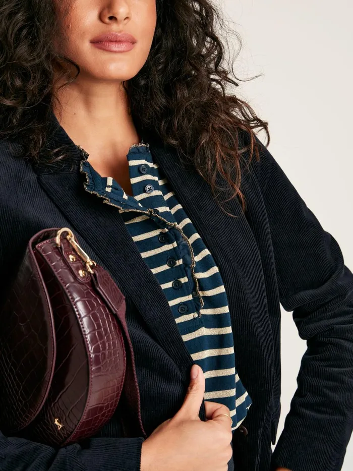 Joules Tops Women Navy Sparkle Striped Long Sleeve Top With Frill Neck