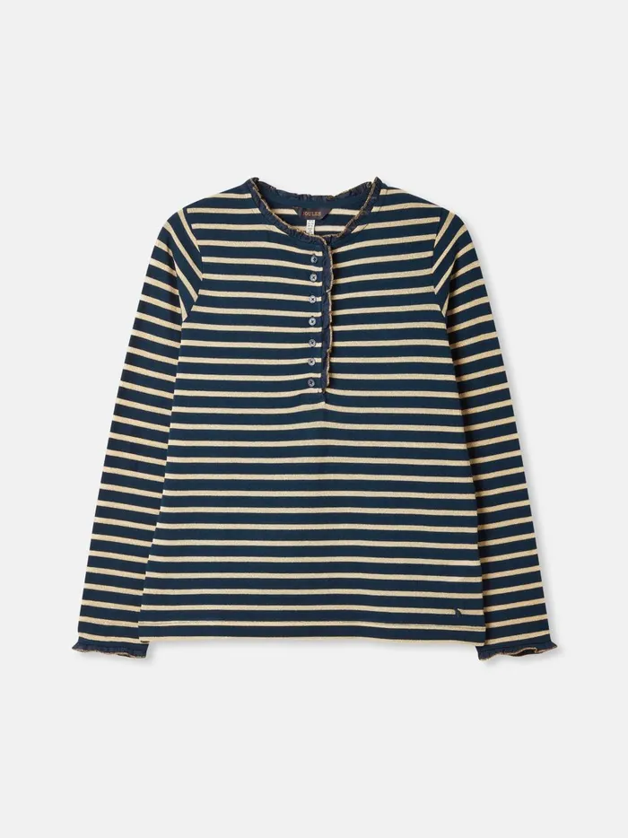 Joules Tops Women Navy Sparkle Striped Long Sleeve Top With Frill Neck