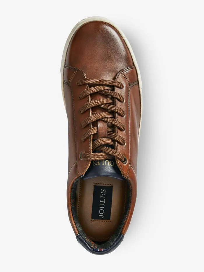 Joules Trainers Men Tan Brown Leather Trainers
