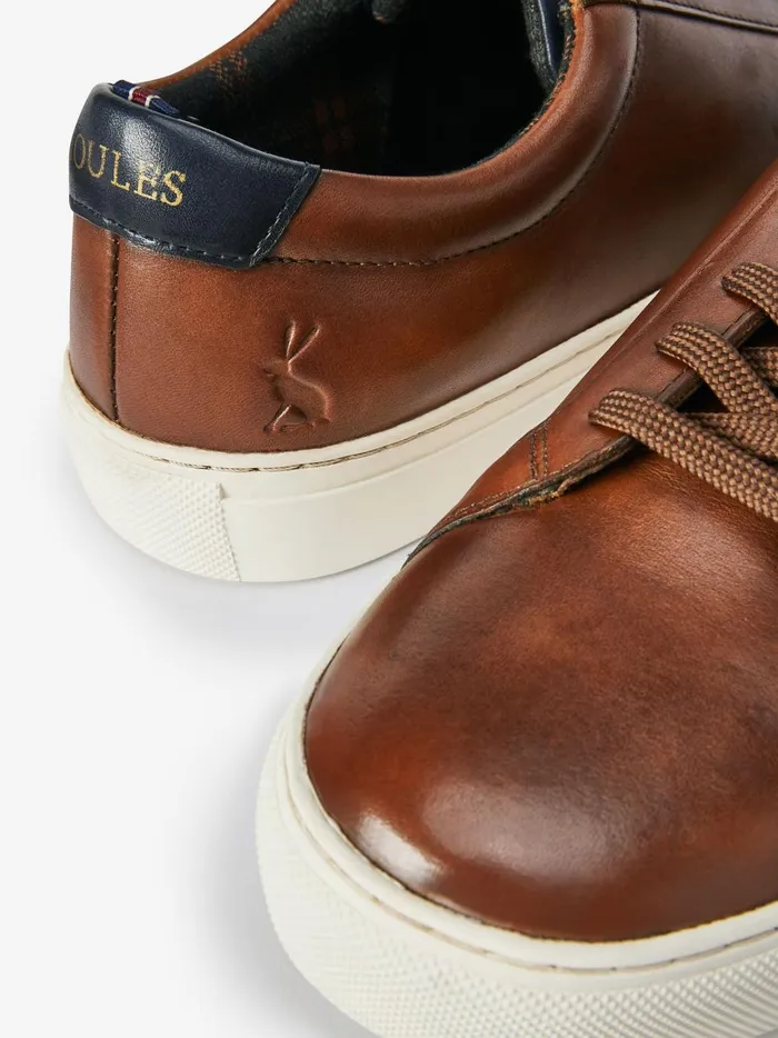 Joules Trainers Men Tan Brown Leather Trainers