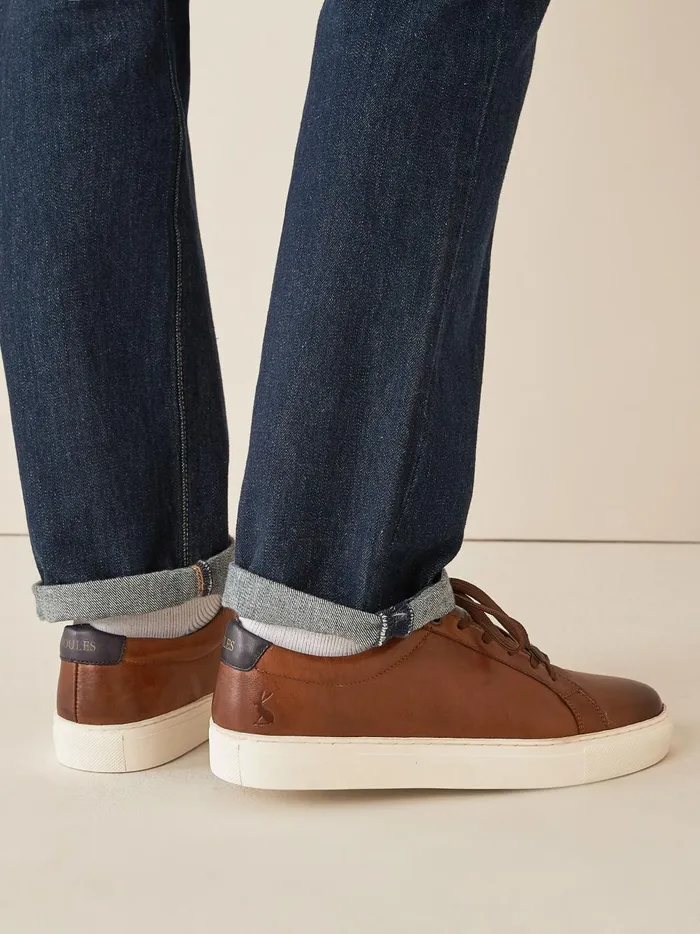 Joules Trainers Men Tan Brown Leather Trainers