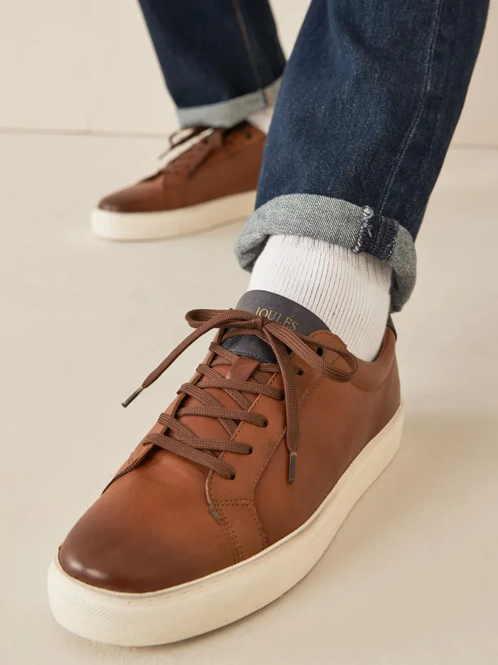 Joules Trainers Men Tan Brown Leather Trainers