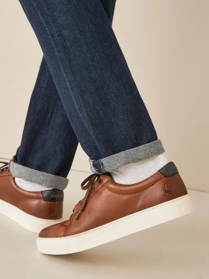 Joules Trainers Men Tan Brown Leather Trainers