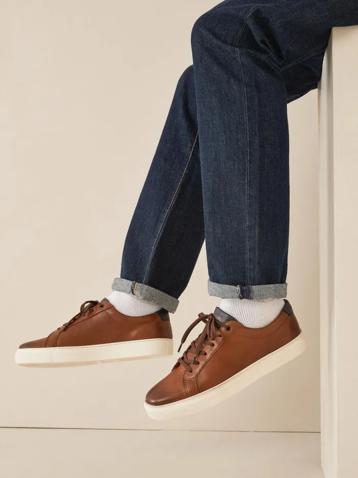 Joules Trainers Men Tan Brown Leather Trainers