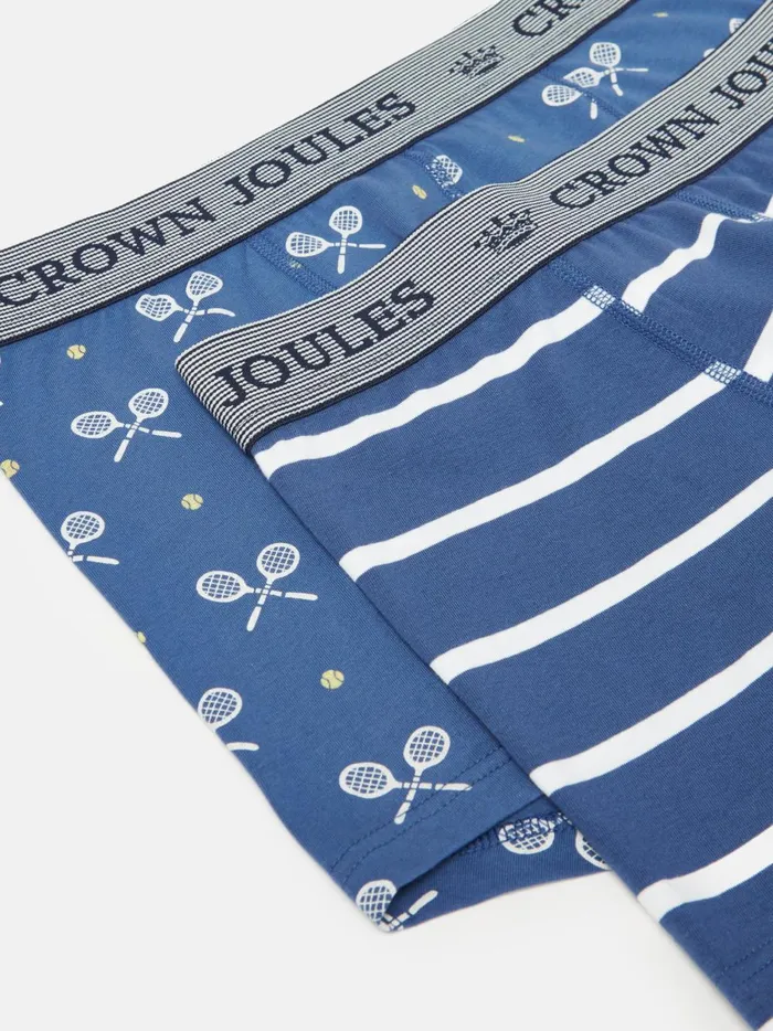Joules Underwear Men Blue Tennis Cotton Boxer Briefs 2 Pack