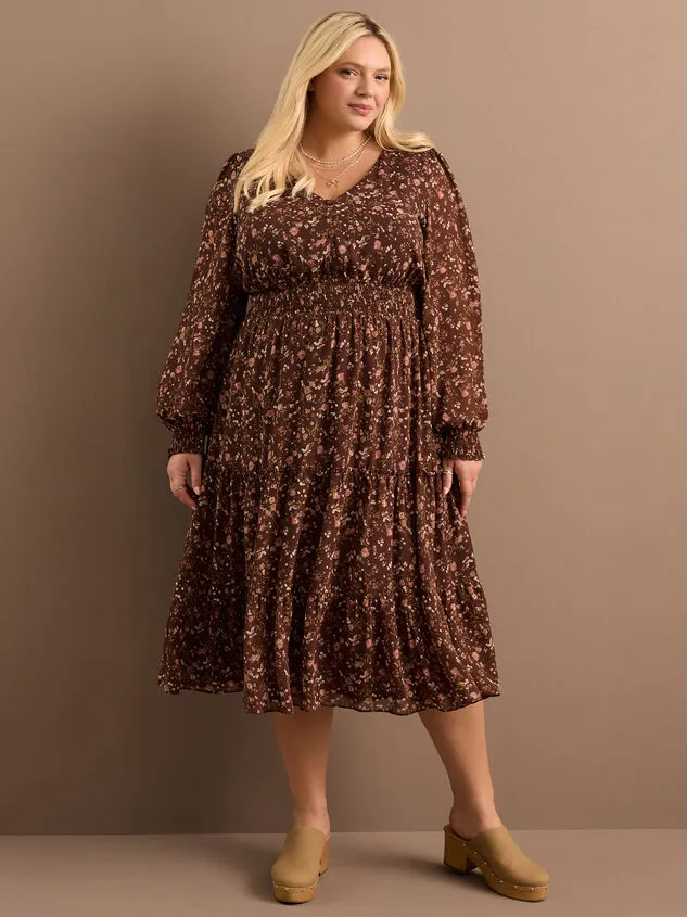 Julia Floral Midi Dress Brownmulti Women Altar039d State Dresses