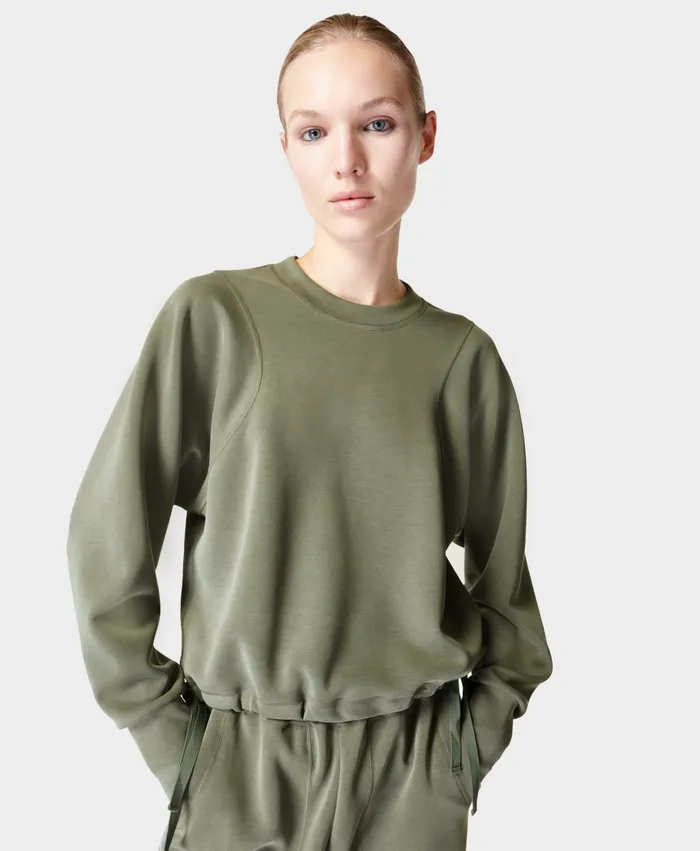 Jumpers Hoodies Sweaty Betty Women Sand Wash Crew Neck Sweatshirt Shadow Green