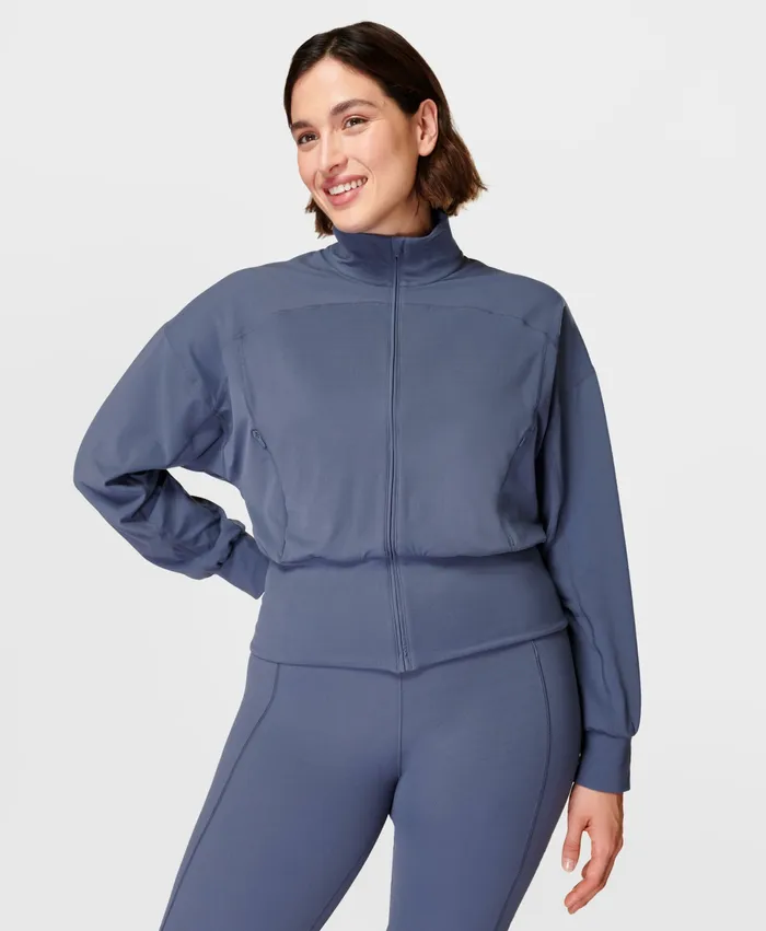 Jumpers Hoodies Sweaty Betty Women Super Soft Zip Up Bomber Endless Blue