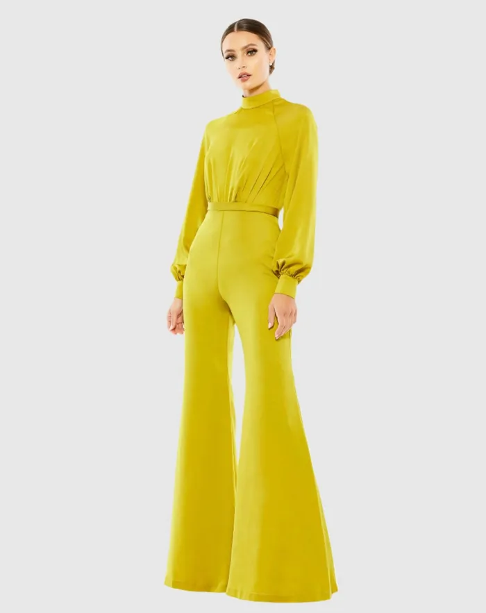 Jumpsuits and Rompers Women Satin Raglan Long Sleeve High Neck Jumpsuit Chartreuse Mac Duggal Jumpsuits and Rompers Women Satin Raglan Long Sleeve High Neck Jumpsuit Chartreuse Mac Duggal