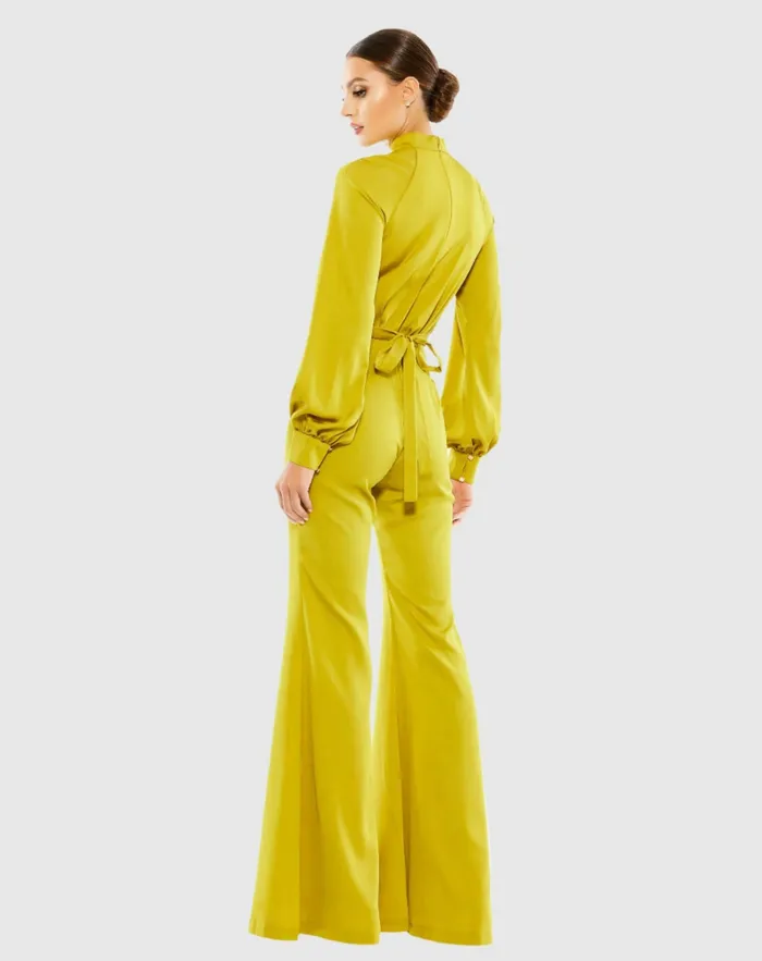Jumpsuits and Rompers Women Satin Raglan Long Sleeve High Neck Jumpsuit Chartreuse Mac Duggal Jumpsuits and Rompers Women Satin Raglan Long Sleeve High Neck Jumpsuit Chartreuse Mac Duggal