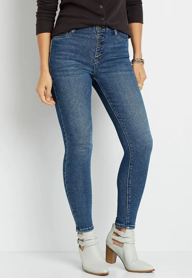 Kancan High Rise Dark Open Waistband Button Fly Skinny Jean Women Maurices Jeans