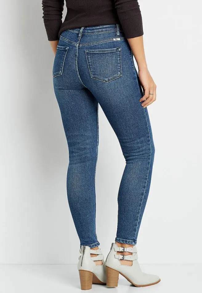 Kancan High Rise Dark Open Waistband Button Fly Skinny Jean Women Maurices Jeans