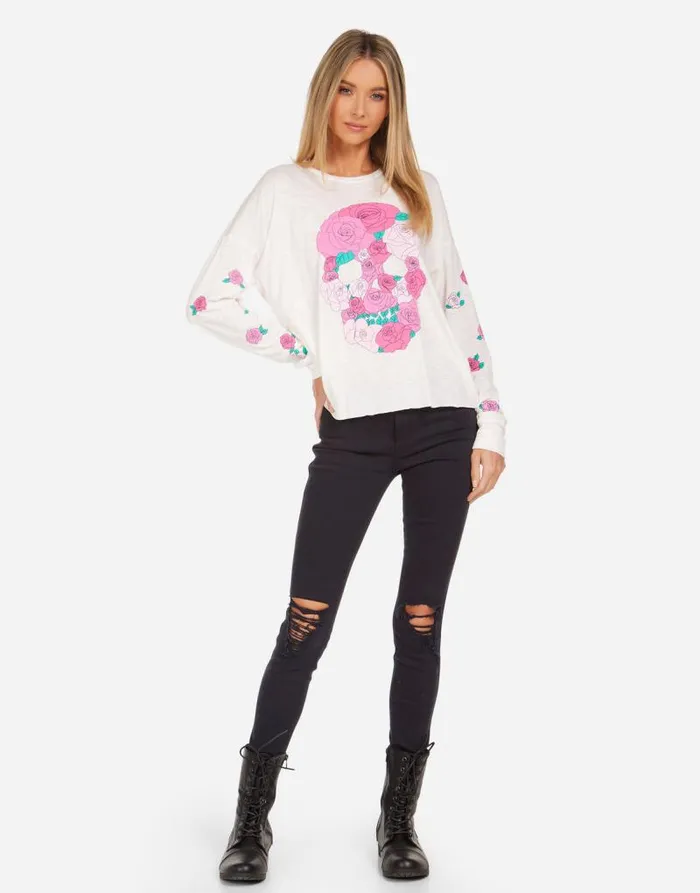 Kasia Pink Rose Skull Milk Women Lauren Moshi Long Sleeve