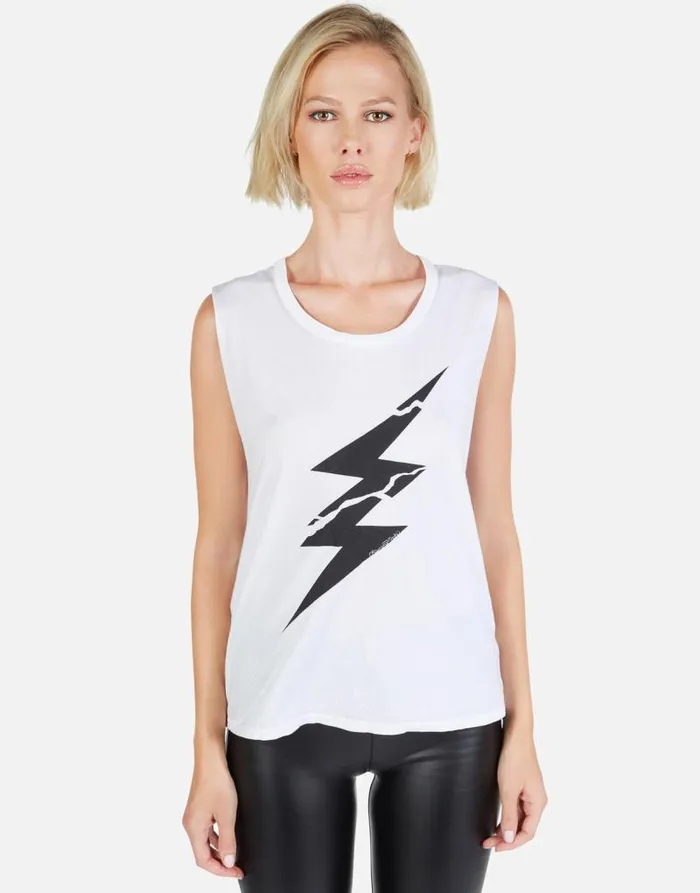 Kel Cracked Lightning Bolt White Women Lauren Moshi Tanks