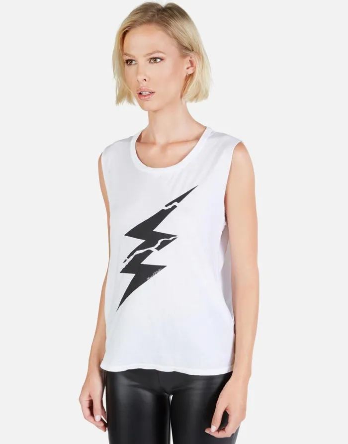 Kel Cracked Lightning Bolt White Women Lauren Moshi Tanks