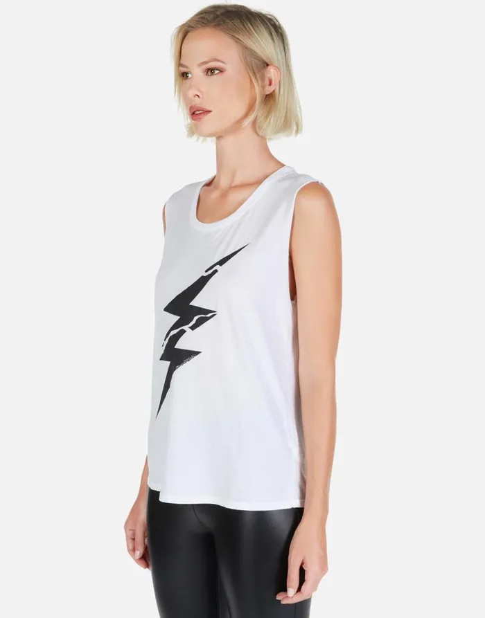 Kel Cracked Lightning Bolt White Women Lauren Moshi Tanks