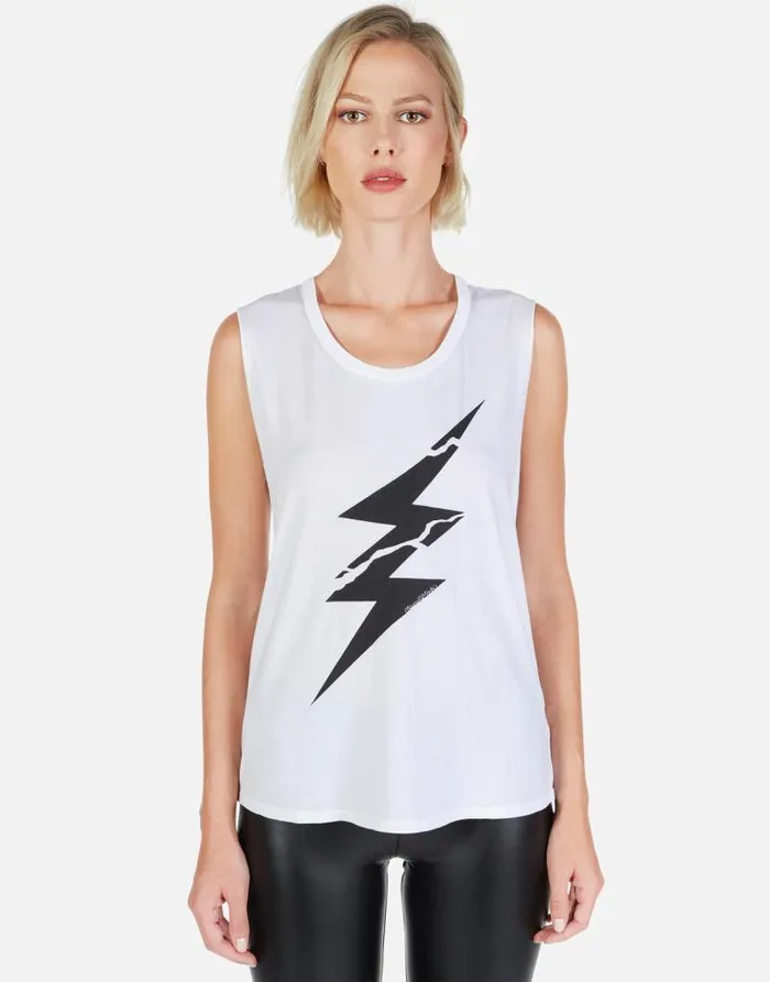 Kel Cracked Lightning Bolt White Women Lauren Moshi Tanks