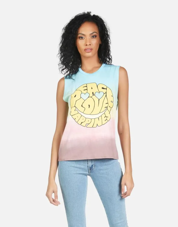 Kel Text Happy Face Rainbow Ombre Women Lauren Moshi Tanks