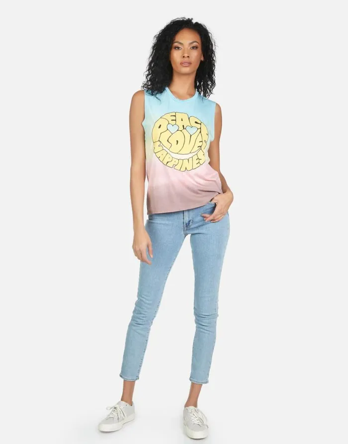 Kel Text Happy Face Rainbow Ombre Women Lauren Moshi Tanks
