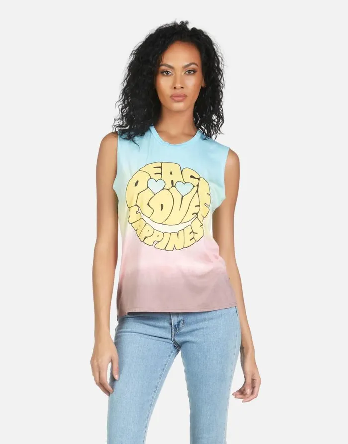 Kel Text Happy Face Rainbow Ombre Women Lauren Moshi Tanks
