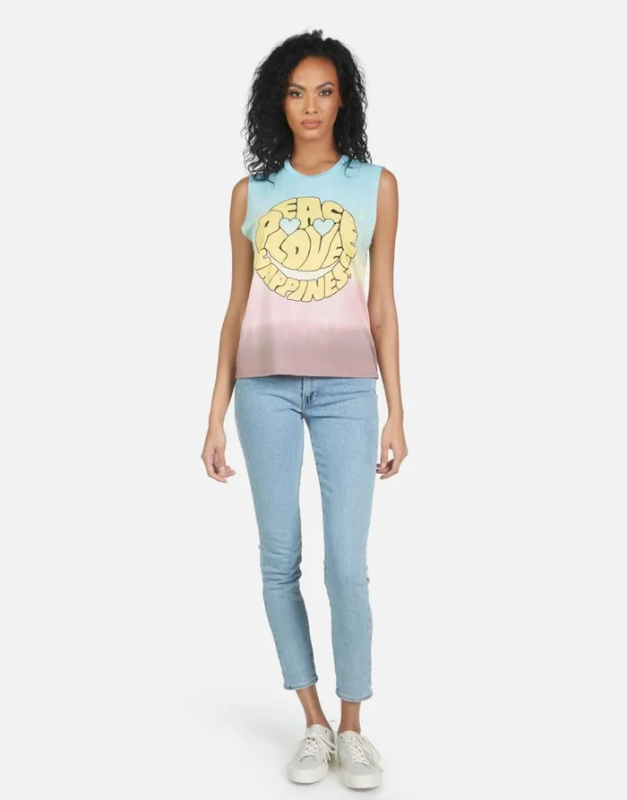 Kel Text Happy Face Rainbow Ombre Women Lauren Moshi Tanks