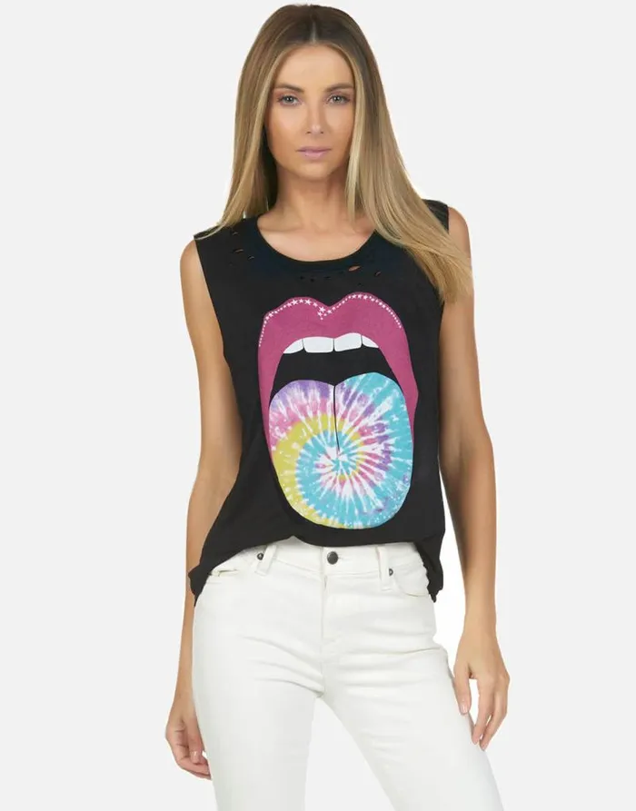 Kel Tie Dye Tongue Onyx Women Lauren Moshi Tanks