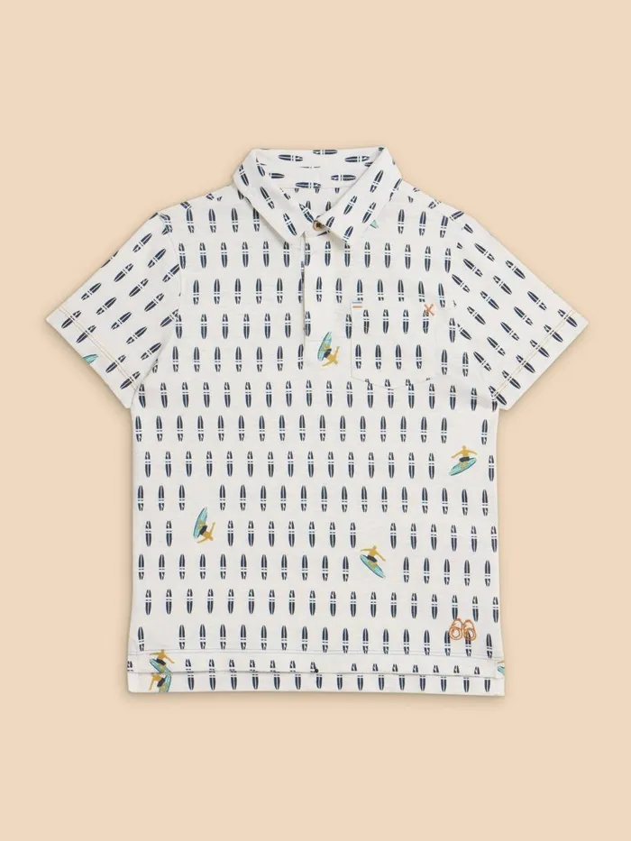 Kids TOPS White Stuff Boys Surfers Print Polo Ivory Multi