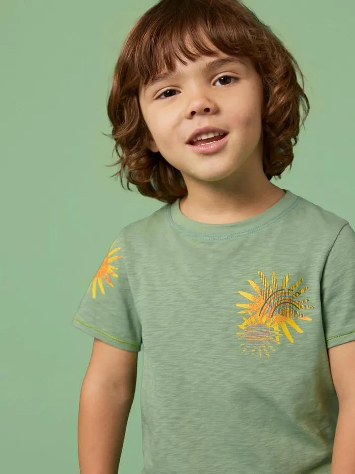 Kids TOPS White Stuff Sunny Rainbow Graphic T Shirt Green Print