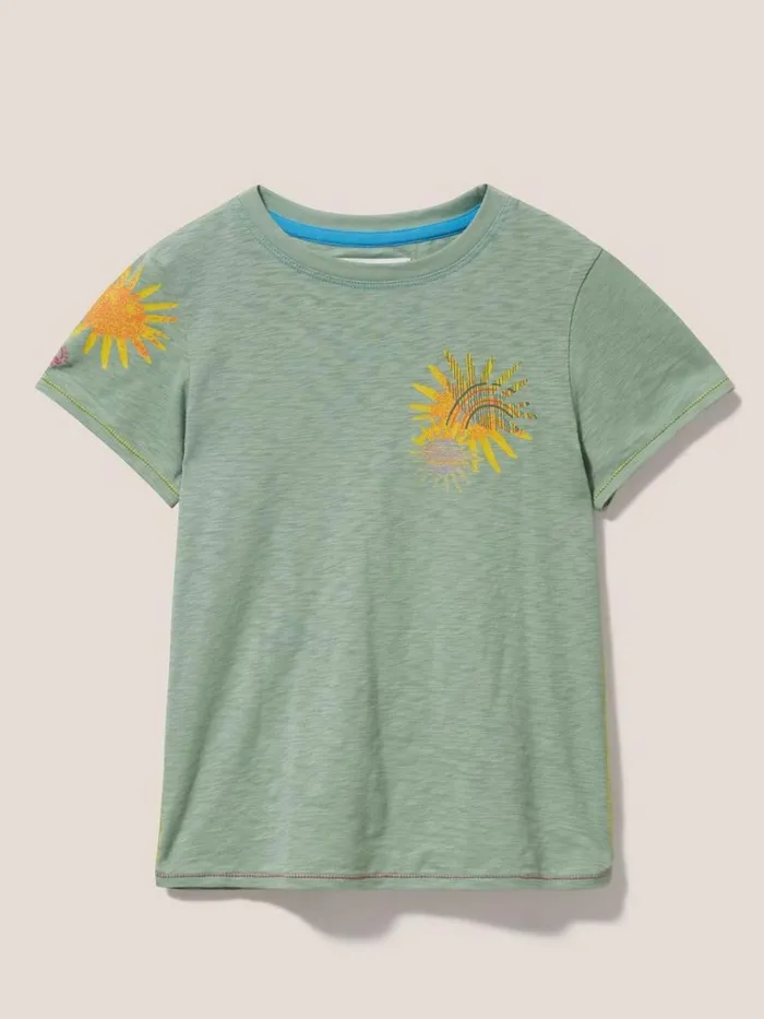 Kids TOPS White Stuff Sunny Rainbow Graphic T Shirt Green Print