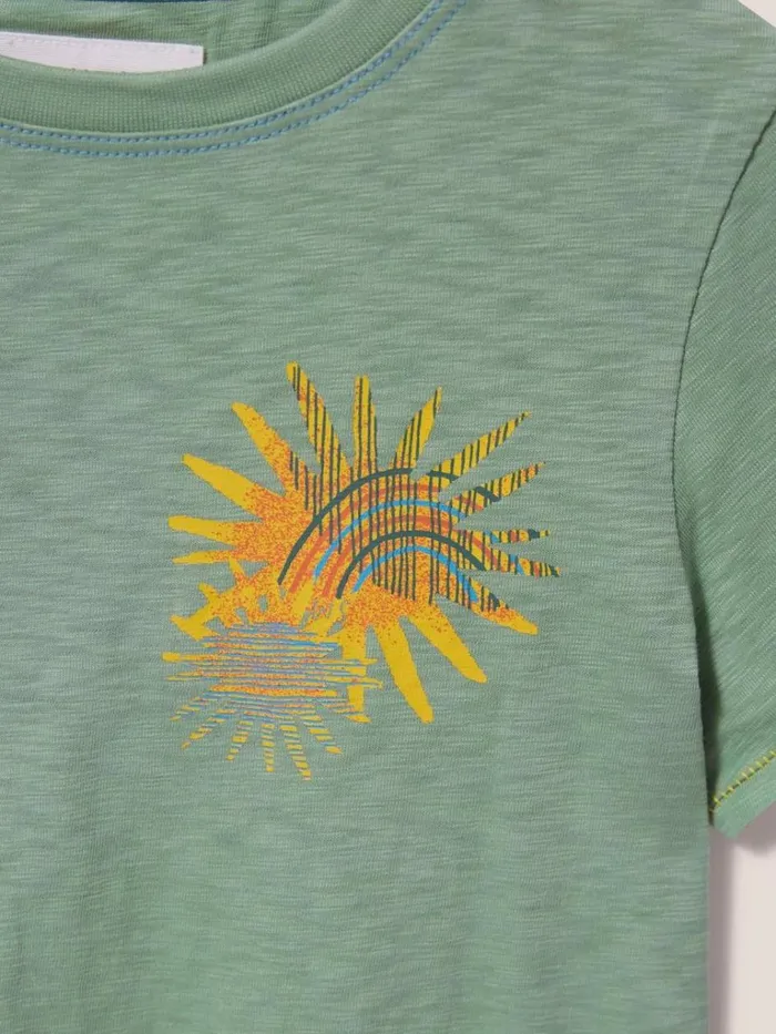 Kids TOPS White Stuff Sunny Rainbow Graphic T Shirt Green Print
