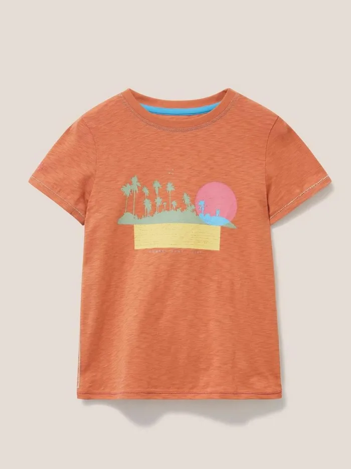 Kids TOPS White Stuff Sunset Graphic T Shirt Dark Coral Kids TOPS White Stuff Sunset Graphic T Shirt Dark Coral