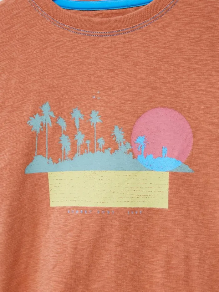 Kids TOPS White Stuff Sunset Graphic T Shirt Dark Coral Kids TOPS White Stuff Sunset Graphic T Shirt Dark Coral