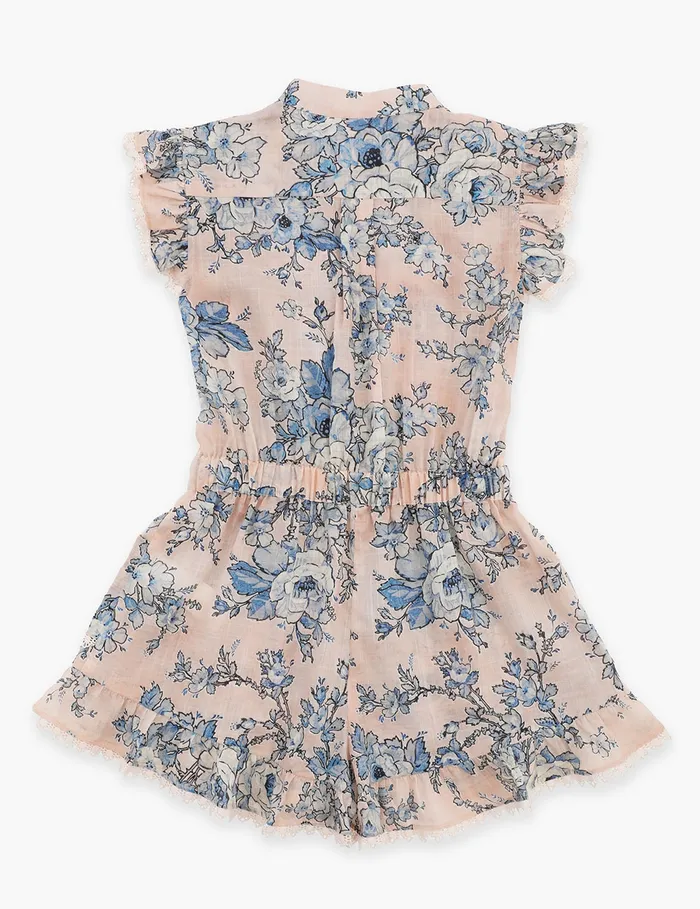 Kids Zimmermann Clothing Halliday Frill Playsuit Peachblue Floral