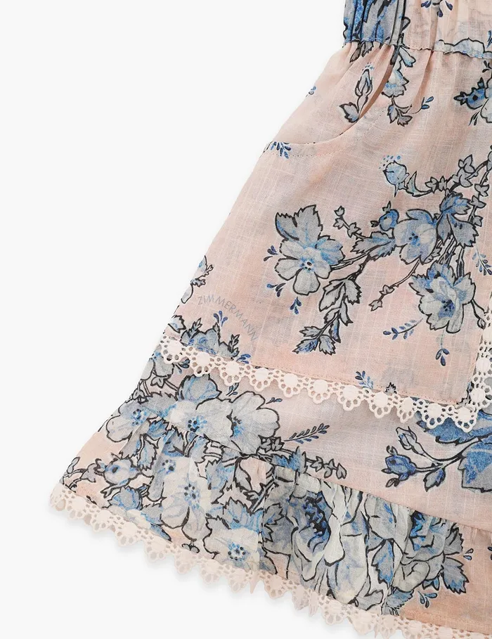 Kids Zimmermann Clothing Halliday Frill Playsuit Peachblue Floral