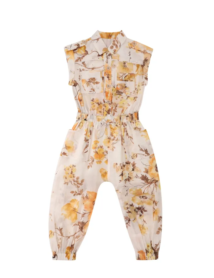 Kids Zimmermann Clothing Ottie Utility Jumpsuit Orange Floral