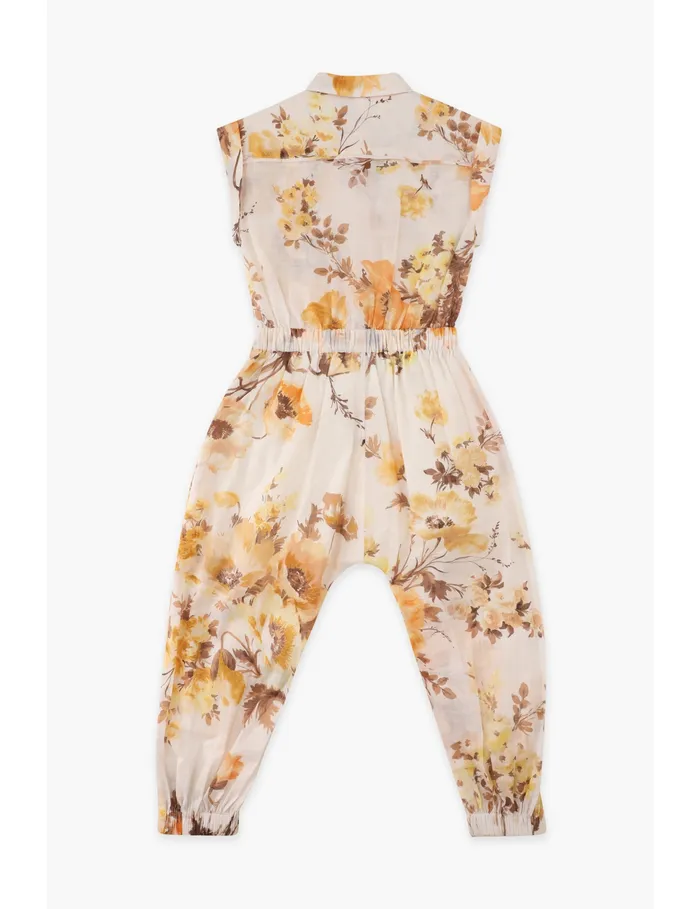 Kids Zimmermann Clothing Ottie Utility Jumpsuit Orange Floral