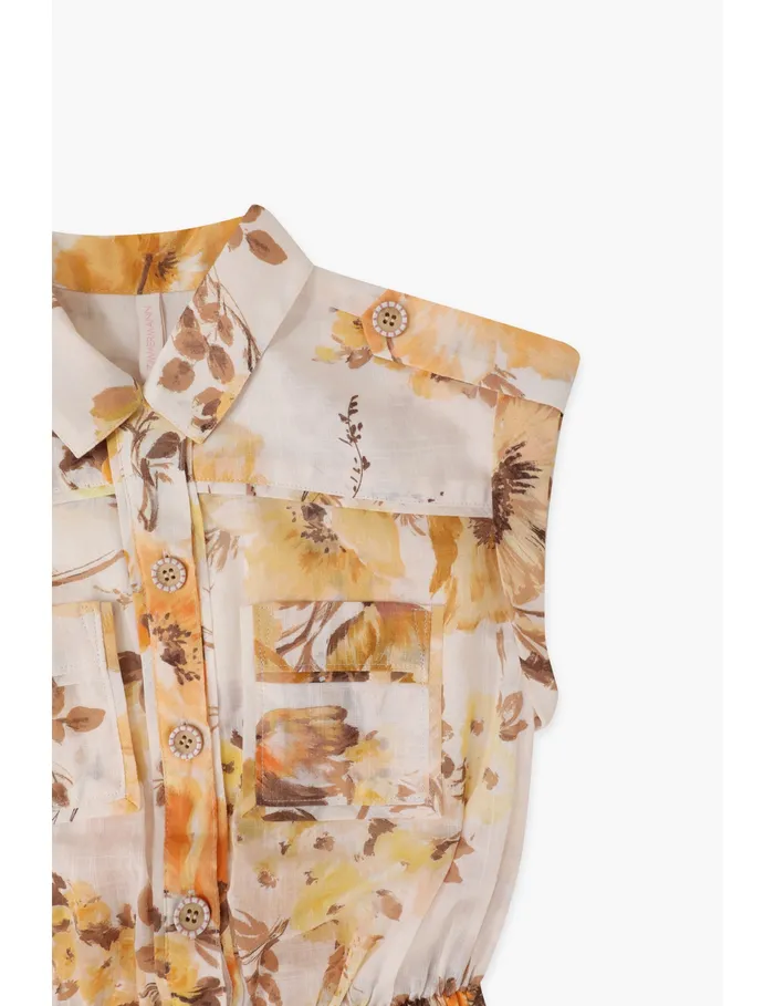 Kids Zimmermann Clothing Ottie Utility Jumpsuit Orange Floral