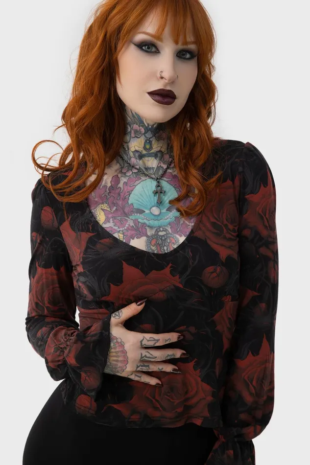 Killstar Long Sleeves Women Blood Rose Top