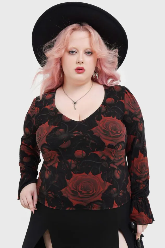 Killstar Long Sleeves Women Blood Rose Top