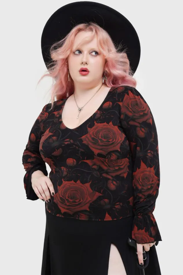 Killstar Long Sleeves Women Blood Rose Top